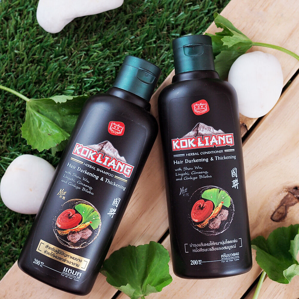 Купить травяной Тайский шампунь от выпадения для темных волос Kokliang Hair Darkening & Thickening Shampoo в Москве