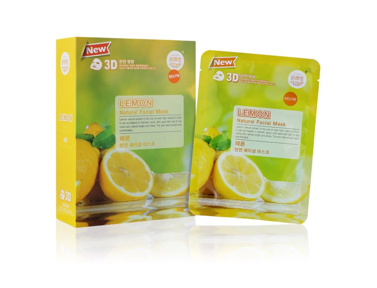 Натуральная тканевая маска для лица с лимоном 3D Belov Lemon Natural Facial Mask 38 мл. Таиланд_korejskaya-tkanevaya-maska