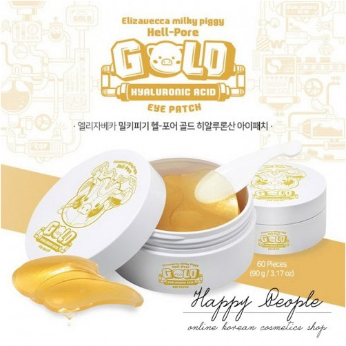 Натуральные Корейские увлажняющие гидрогелевые патчи с гиалуроновой кислотой и золотом ELIZAVECCA GOLD HYALURONIC ACID EYE PATCH купить в Москве. hell-pore-gold-hyaluronic-acid-eye-patch-elizavec