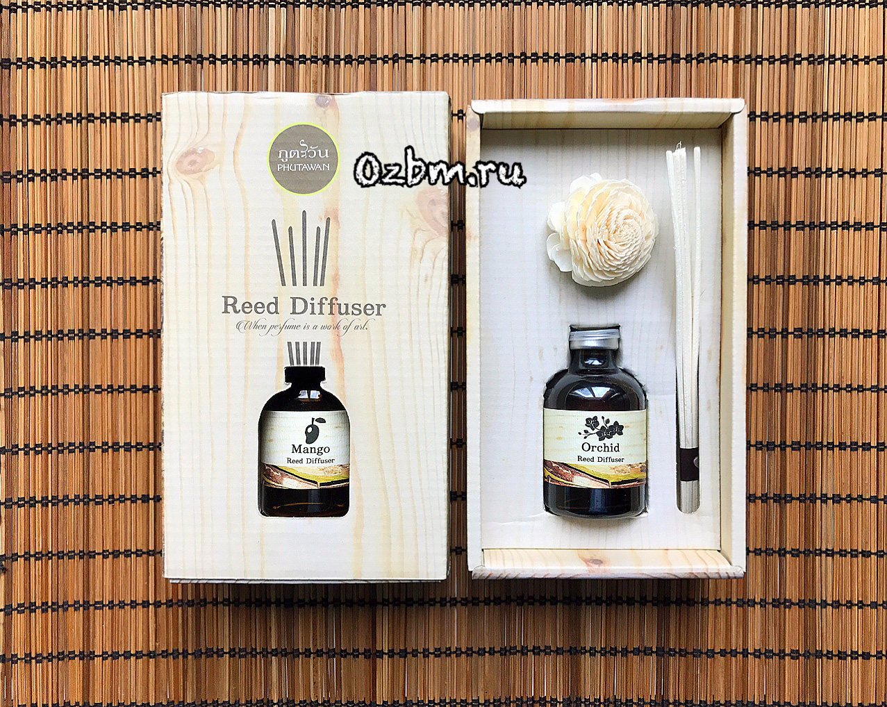 Натуральный ароматический Тайский диффузор Орхидея с палочками Phutawan Orchid Reed Diffuser 50 мл.